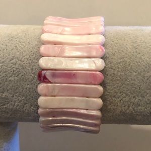 Wide Chunky Mother of Pearl MOP Shell Stretch Bracelet- Pink & White